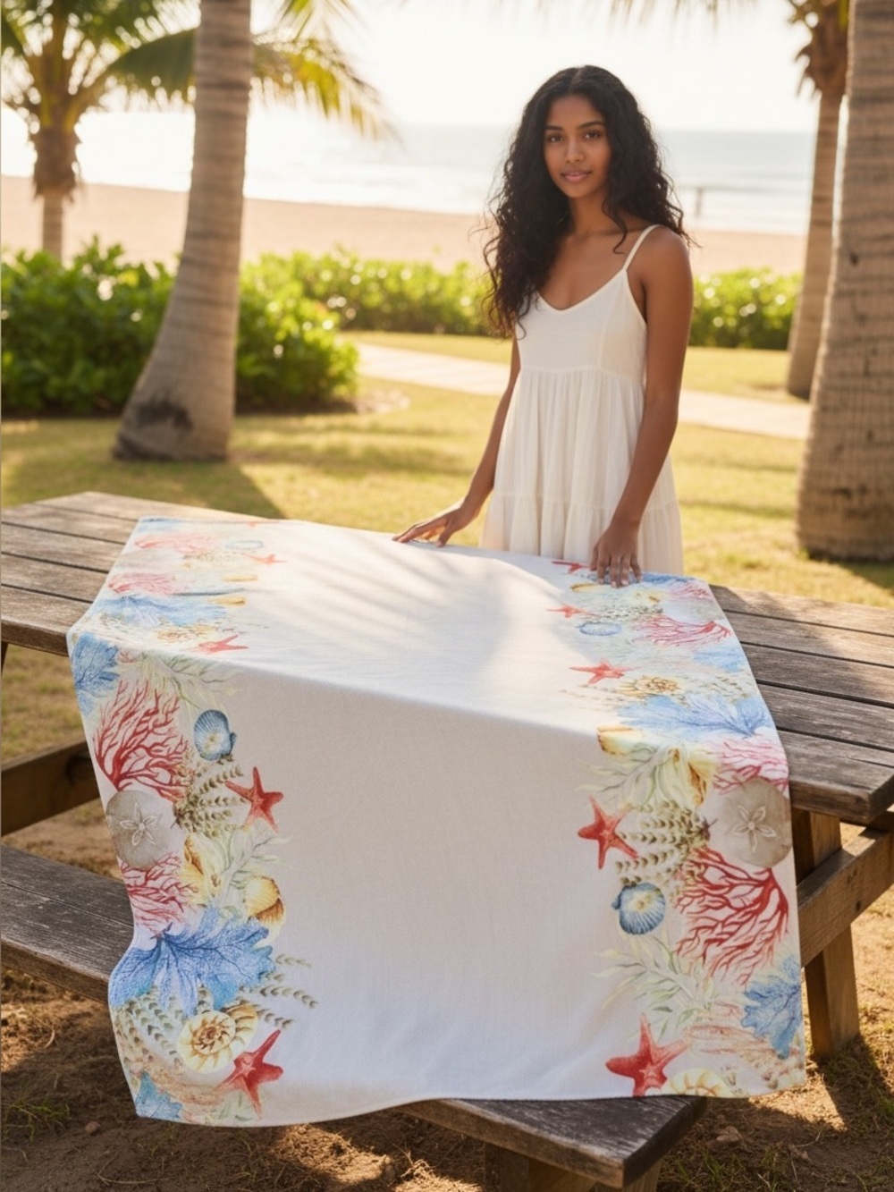 Better Homes And Garden Coastal Charm  52”x 70” Table Cloth-Red, Blue, Cream - Picture 5 of 10